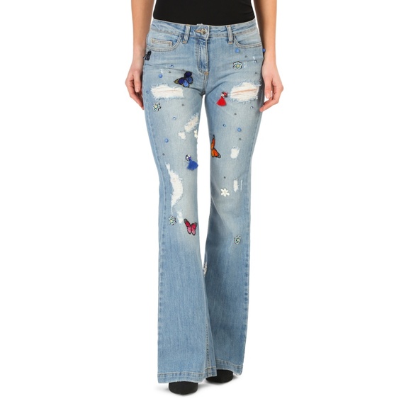 Annarita N Womens Distressed Flare Leg Jeans Blue - Picture 3 of 3